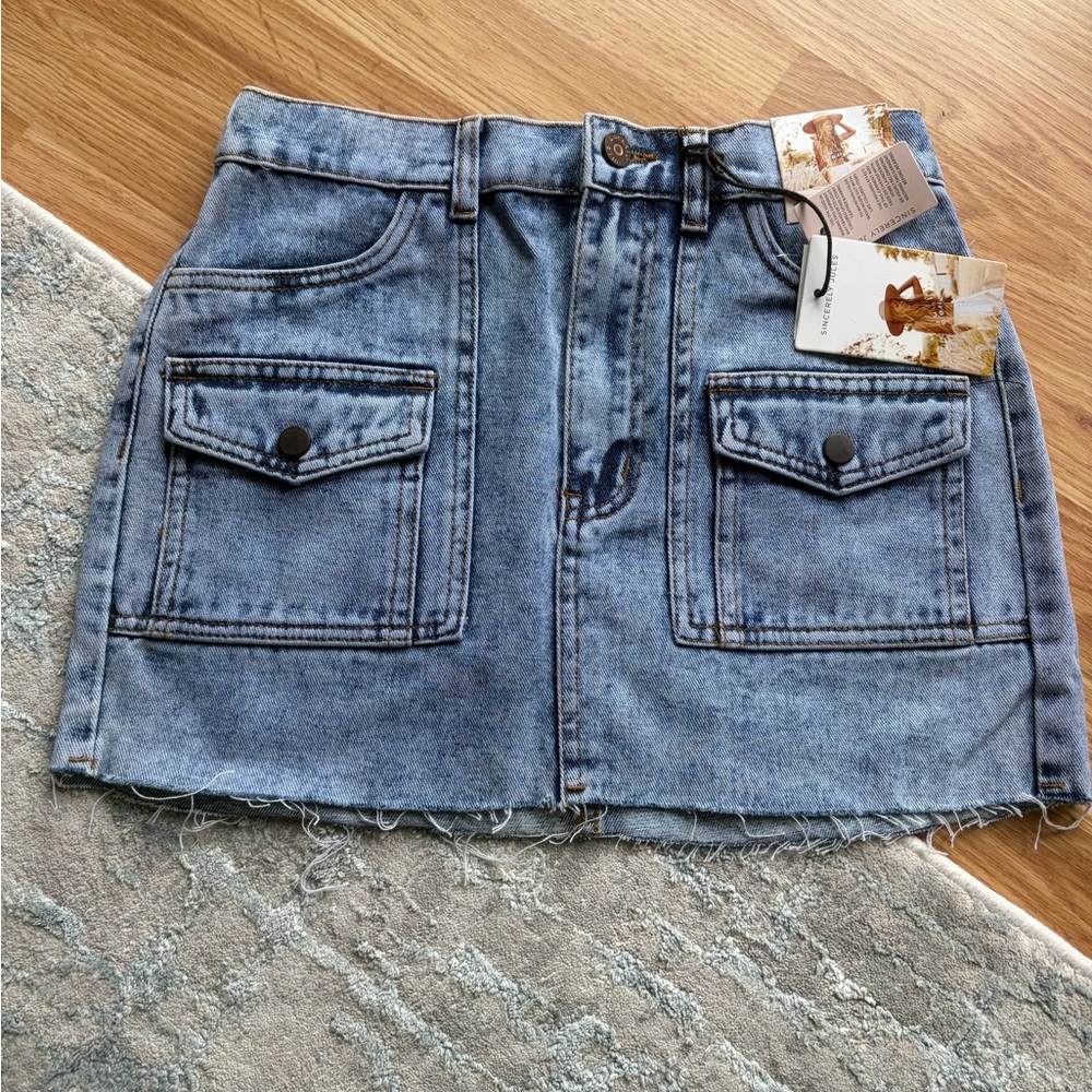 Sincerely Jules Light Blue Denim Mini Skirt with Front Pockets